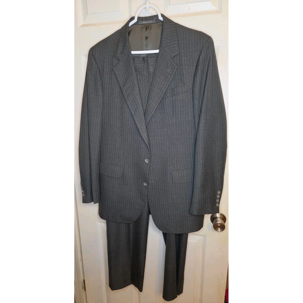 Vintage Stanley Blacker Gray Pinstripe 2 Piece Suit Men's 36x30 Blazer USA